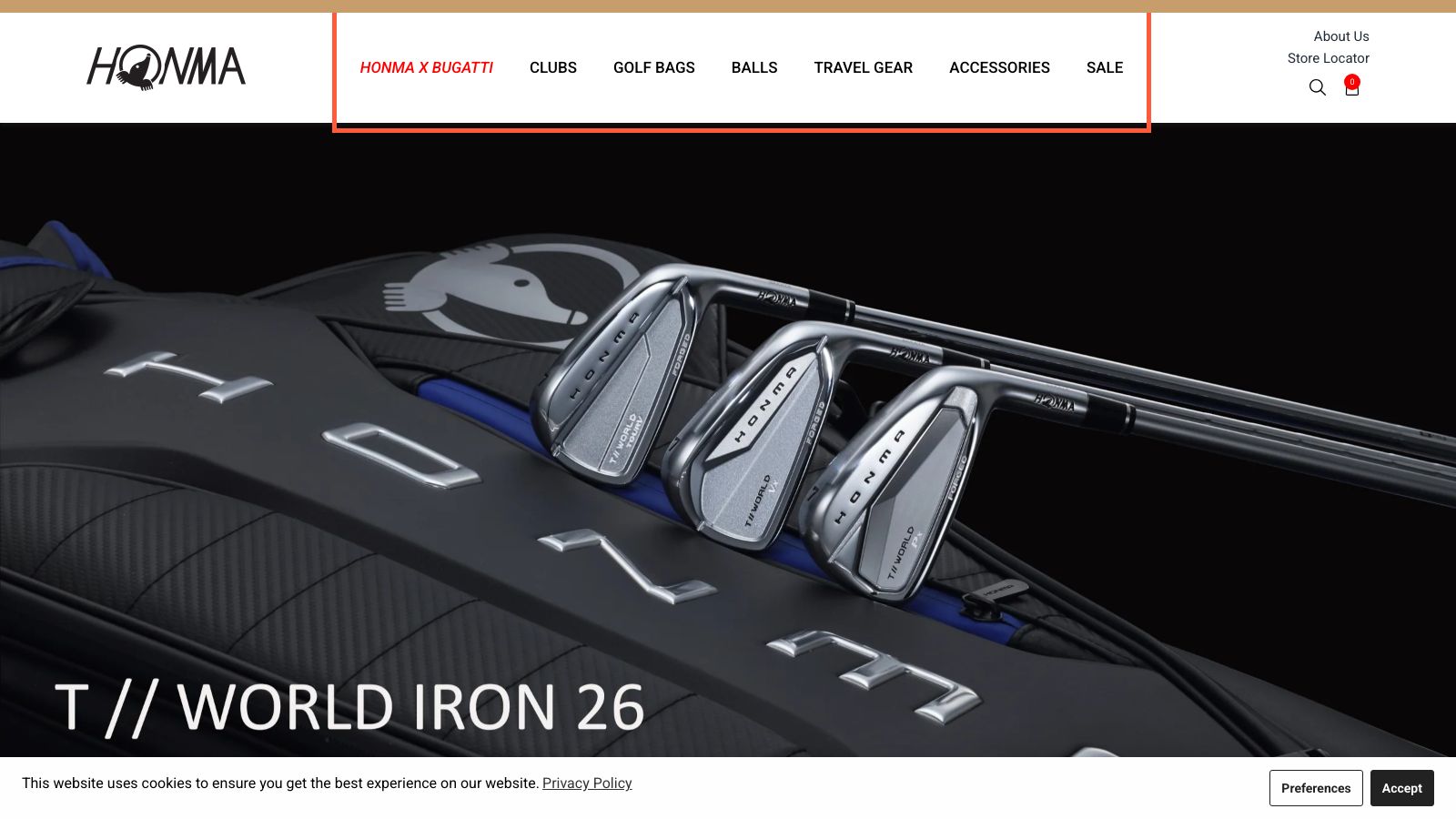 Honma's US online store listing TW777 and BERES 10 prices in dollars